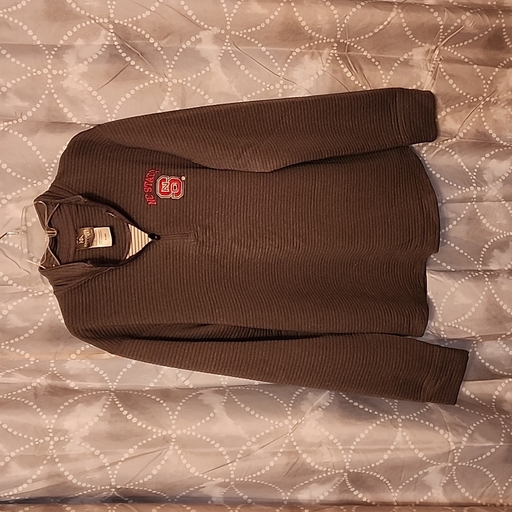 Womens, NC State quarter zip, ribbed pullover, grey, size medium